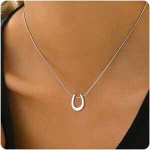 ⚡Silver Necklace for Women 18K Plated Crescent Moon Sun Horse Shoe Horn Pendant